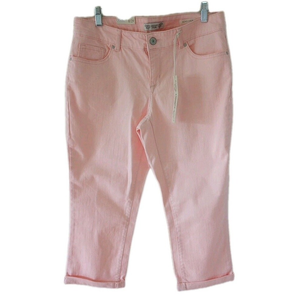 Vintage America Boho Crop Pants Jeans Pink Size 8 NWT Casual Stretch